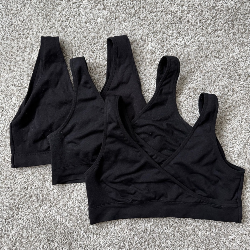 Set of 4 Pull Down Nursing Bralettes - 3 black + 1 ivory